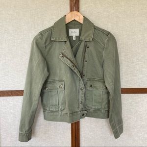 Jessica Simpson Olive Cotton Moto Cargo Snap Front Jacket- S